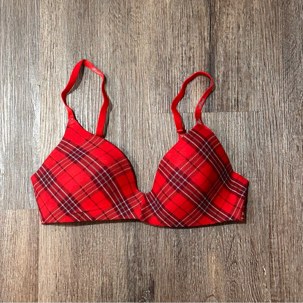 Pink by Victoria’s Secret Red Plaid Wear Everywhere Wireless Bra 34B